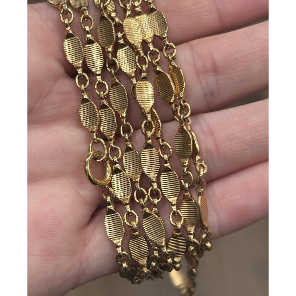 Vintage Flapper Gold Tone Chain Necklace Long Layering Textured Oval Link 60"